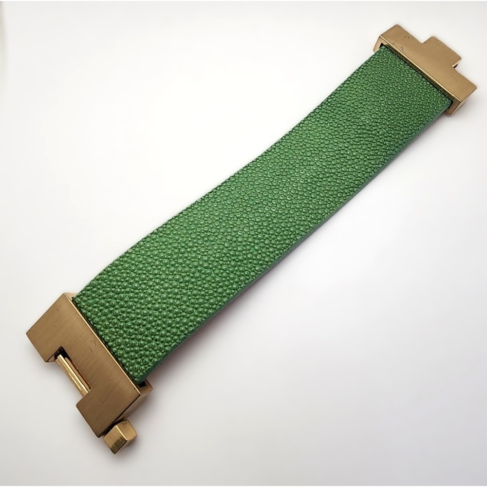 Leighelena Wide Jigsaw Cuff Bracelets—Genuine Stingray Avocado Green - Picture 12 of 16